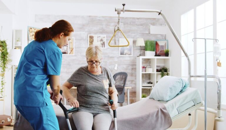 Senior woman receiving assistance.
