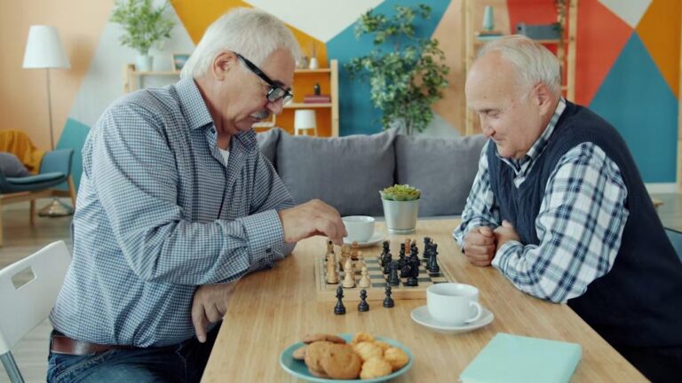 An older couple playing chess.